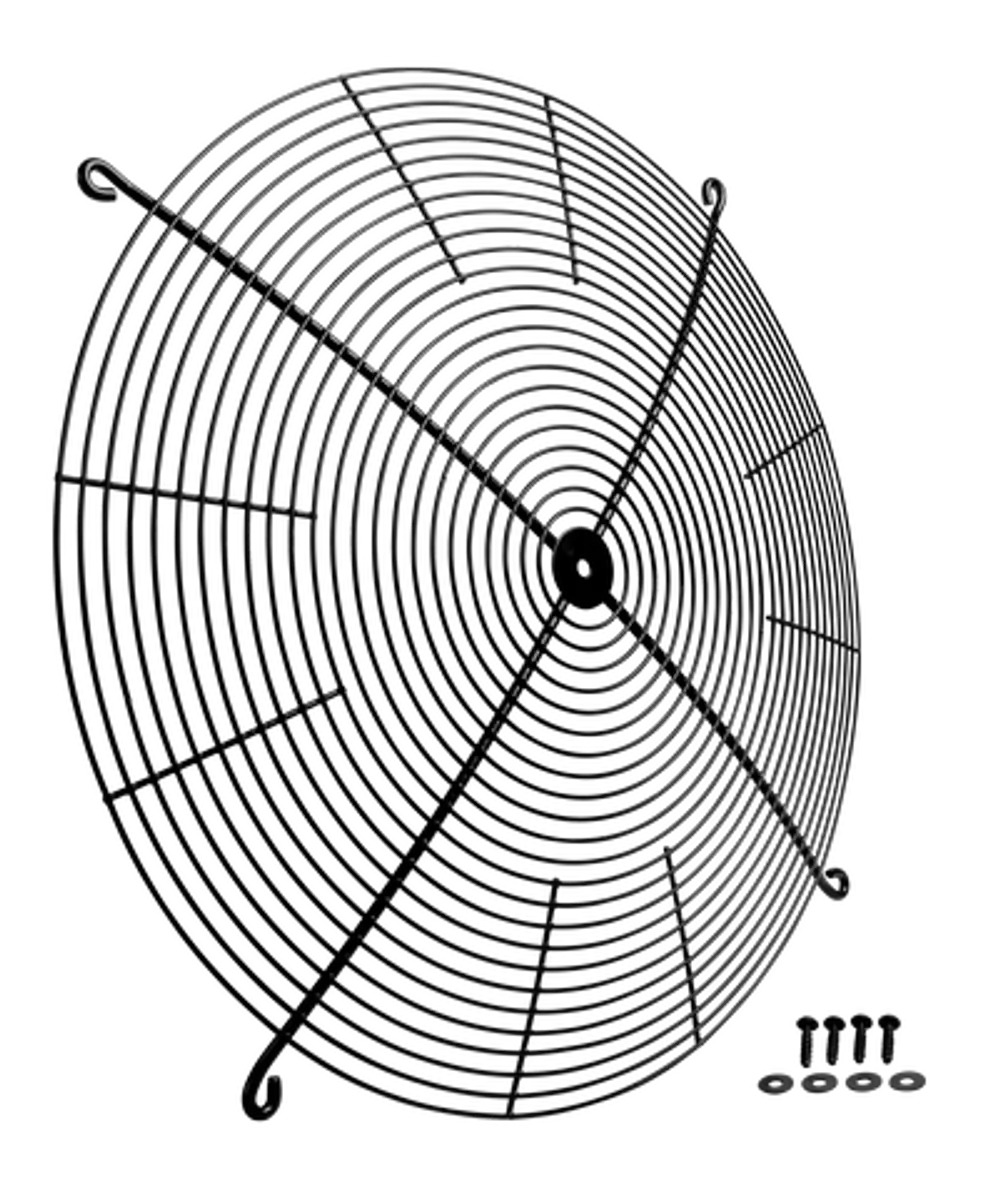 Schwarzes Ausblasgitter für Ventilator mit spiralförmigem Design und Befestigungsmöglichkeiten. Inklusive Schrauben. Marke Wolf.
